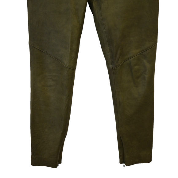 Veronica Beard Seth Moto Pants Size 2 Green Leather High Waist Ankle Zip Tapered - Picture 3 of 12